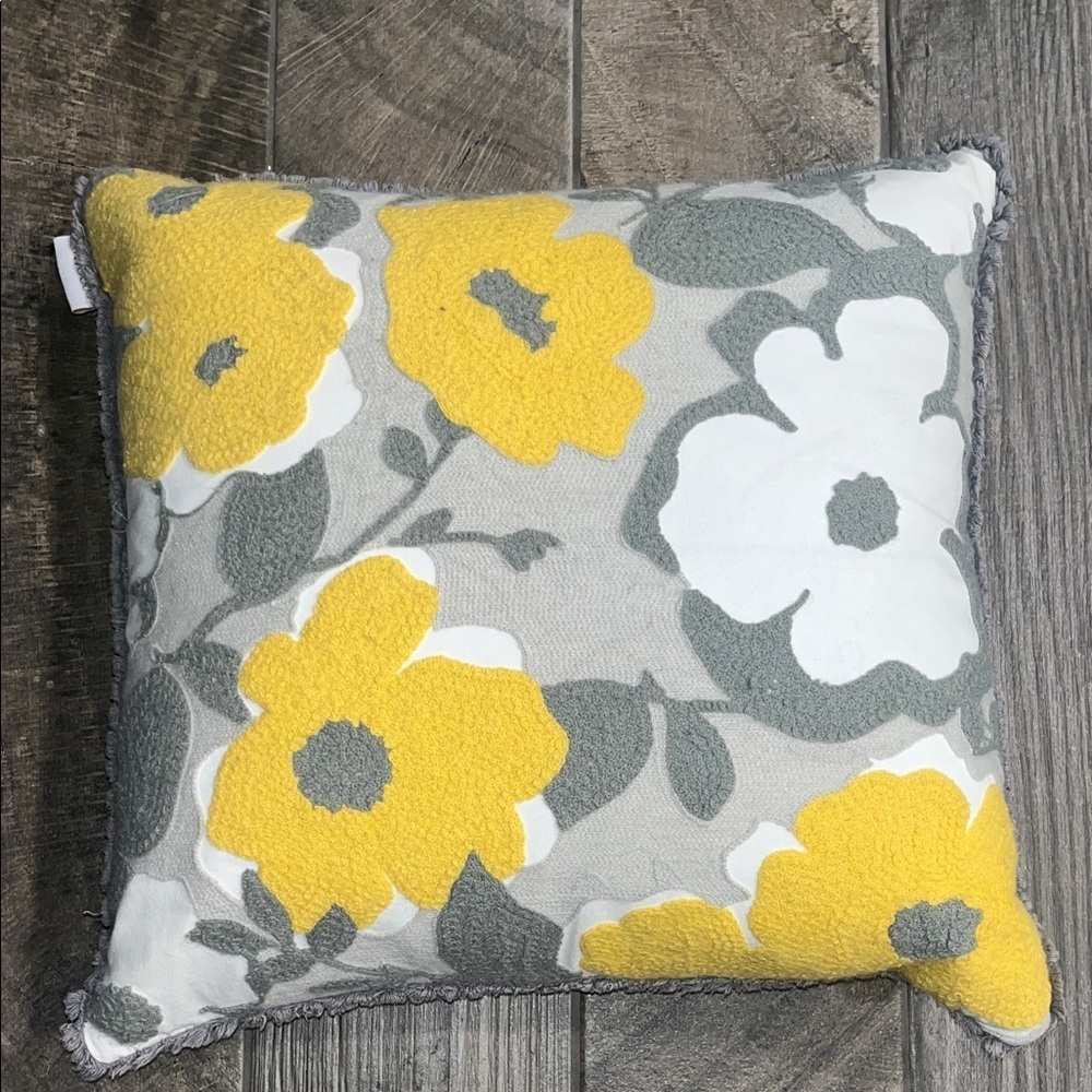 Envogue Yellow and Gray textured Floral Pillow